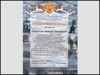 Благодарственное письмо за оказание поддержки 